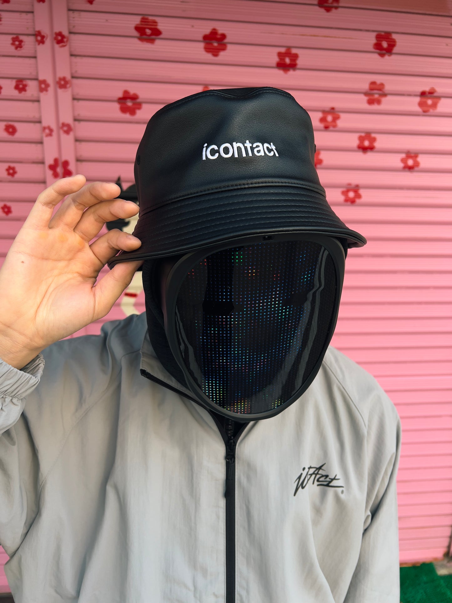 Basic Logo Leather Bucket Hat -Black-