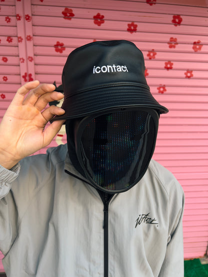 Basic Logo Leather Bucket Hat -Black-