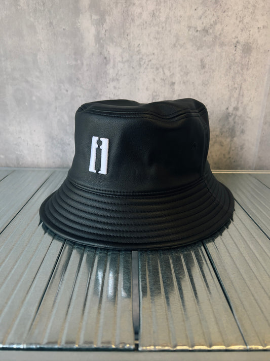 Lazor Logo Leather Bucket Hat -Black-