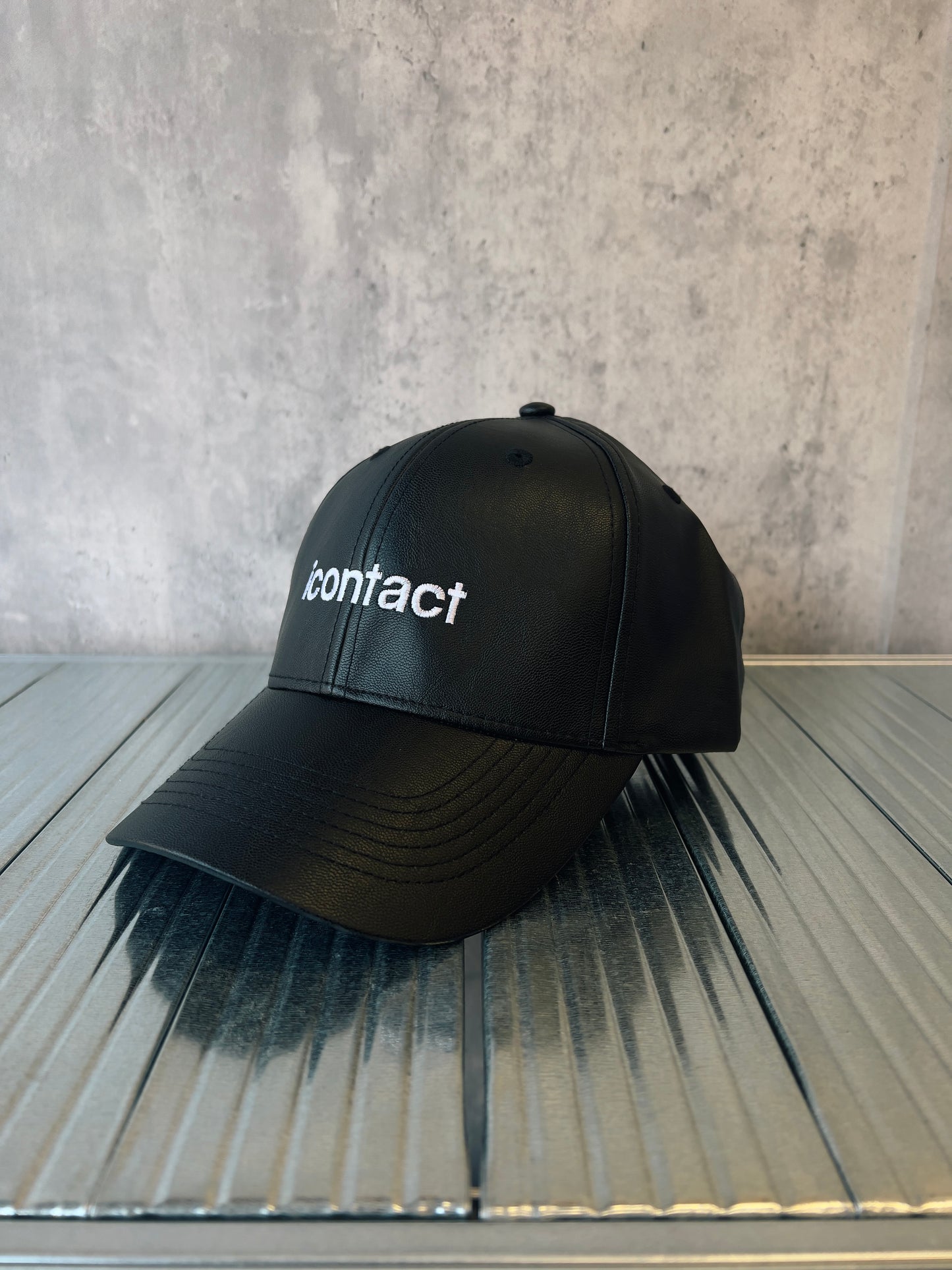 Basic Logo Leather Baseball Cap -Black-