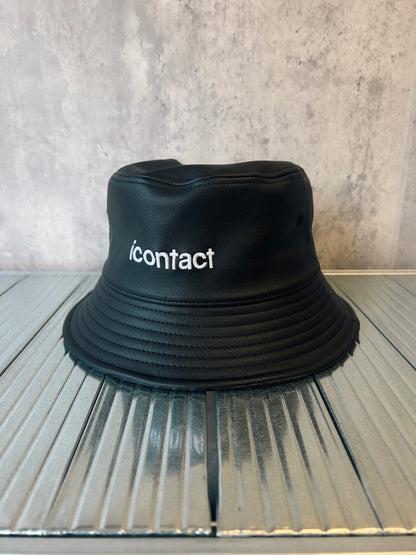 Basic Logo Leather Bucket Hat -Black-