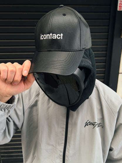Basic Logo Leather Baseball Cap -Black-