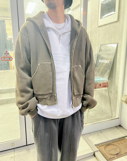 WAFFLE  ZIP HOODIE -Brown-