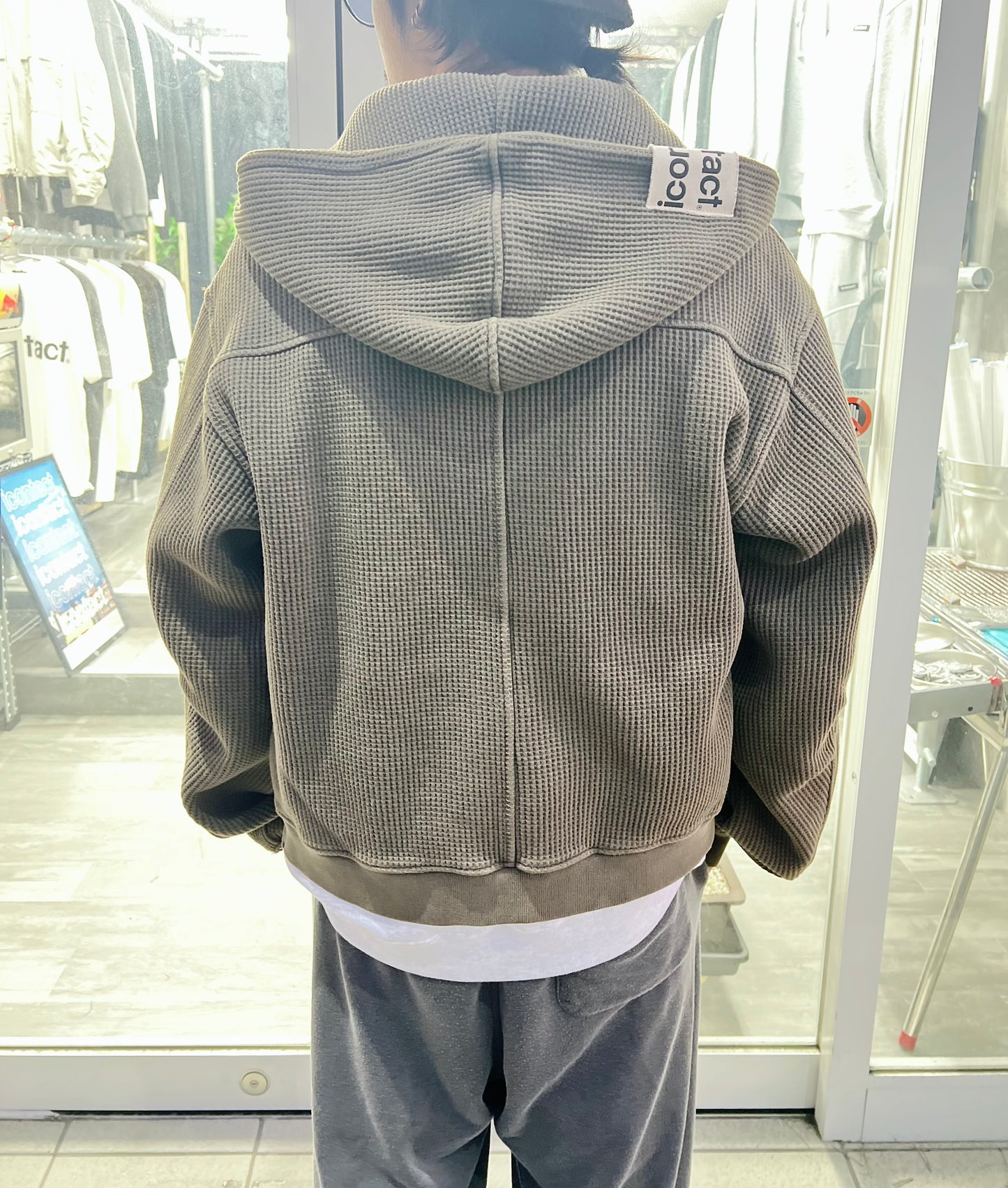 WAFFLE  ZIP HOODIE -Brown-