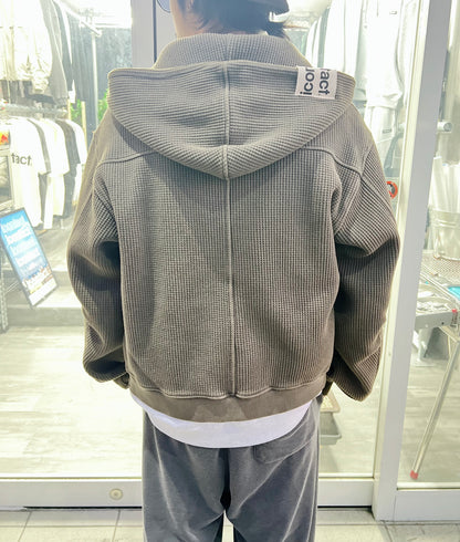 WAFFLE  ZIP HOODIE -Brown-