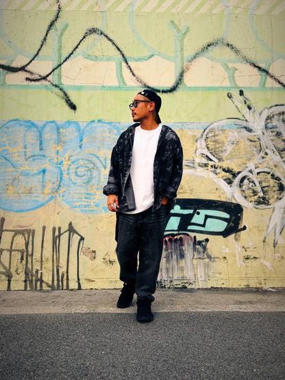 JACQUARD DENIM SHIRT -BLACK-