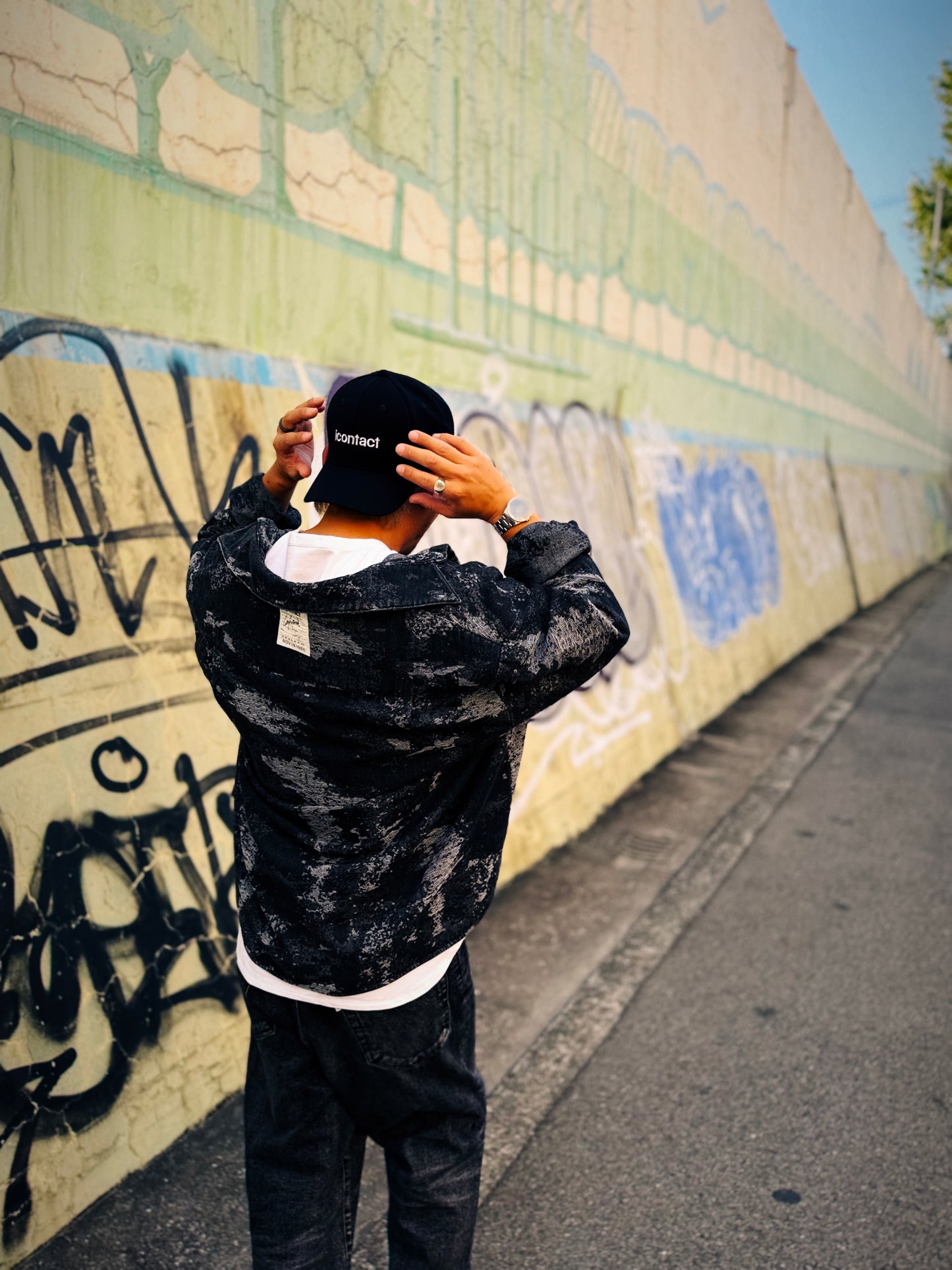 JACQUARD DENIM SHIRT -BLACK-