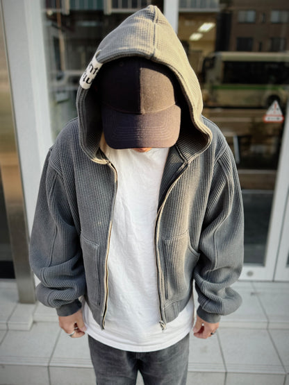 WAFFLE  ZIP HOODIE -Ink Black-