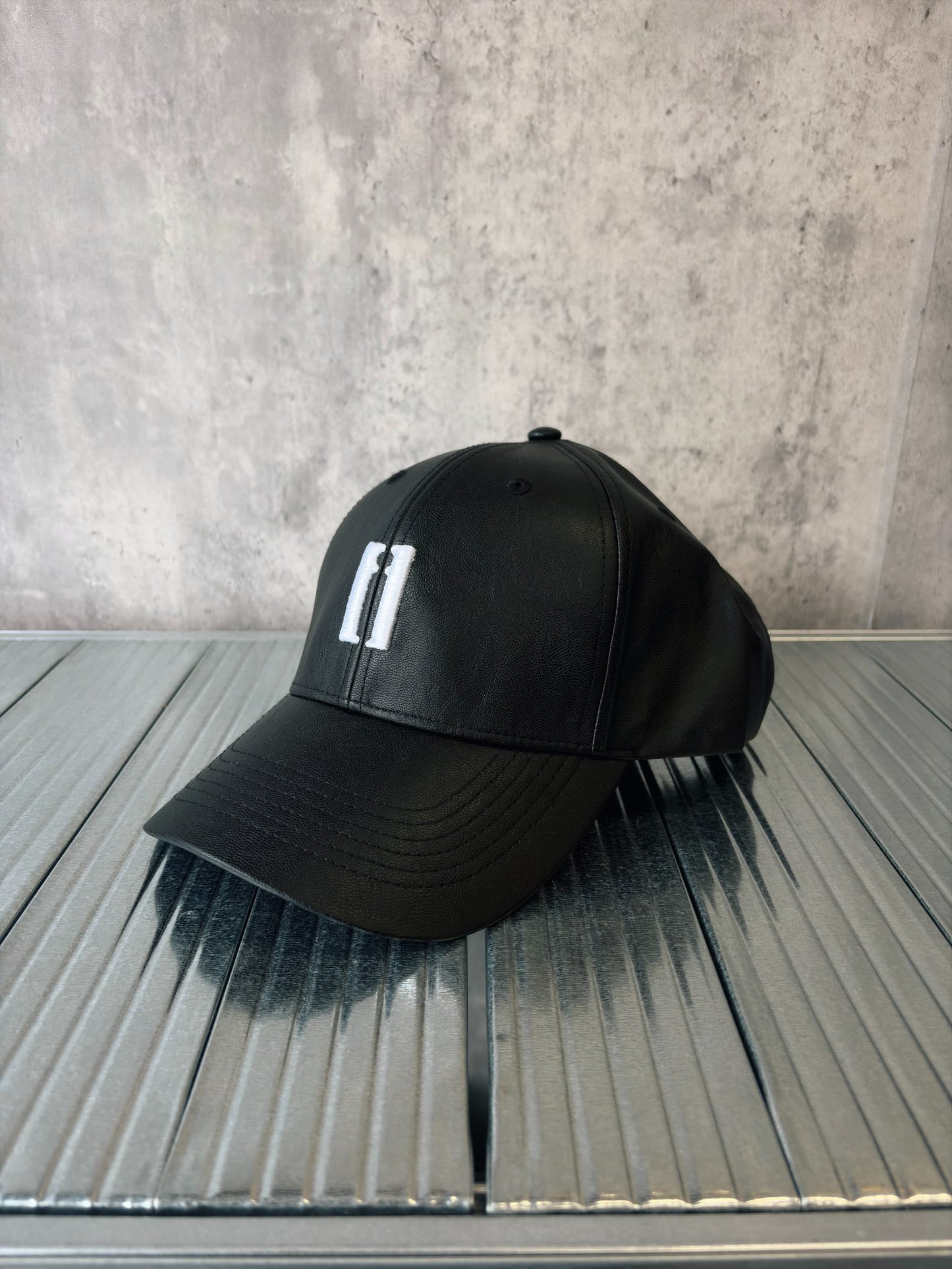 Lazor Logo Leather Baseball Cap -Black-