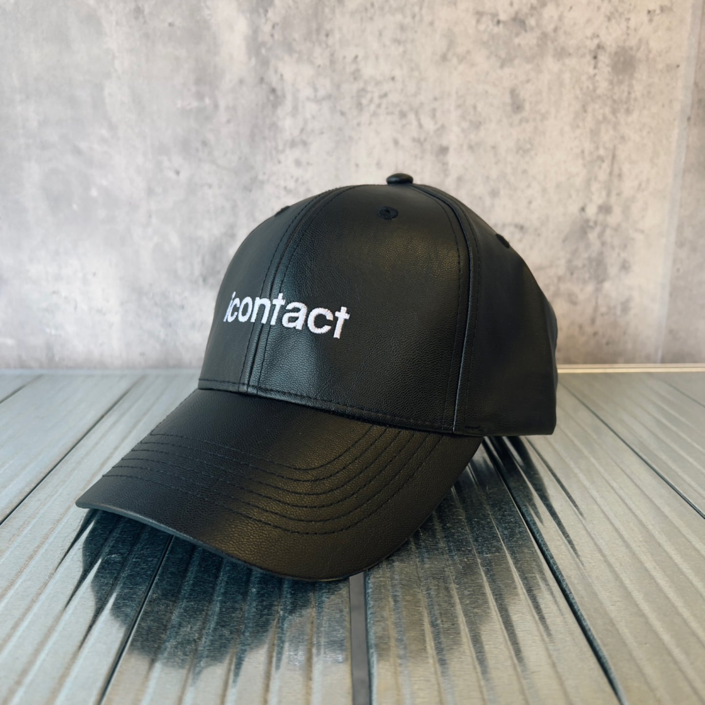 Basic Logo Leather Baseball Cap -Black-